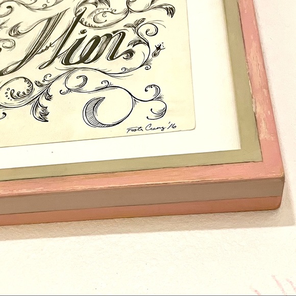 ORIGINAL FRAMED ART Tattoo Type Ink Retro Drawing in Hand Painted Pink Frame - Picture 10 of 11